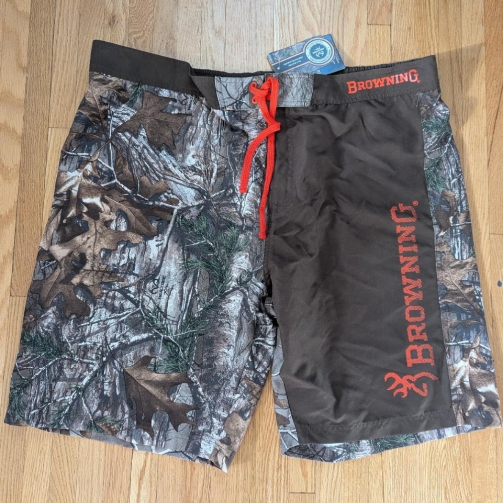 Browning Mossy Oak Men's Brown Camo Swim Trunks Size 2XL